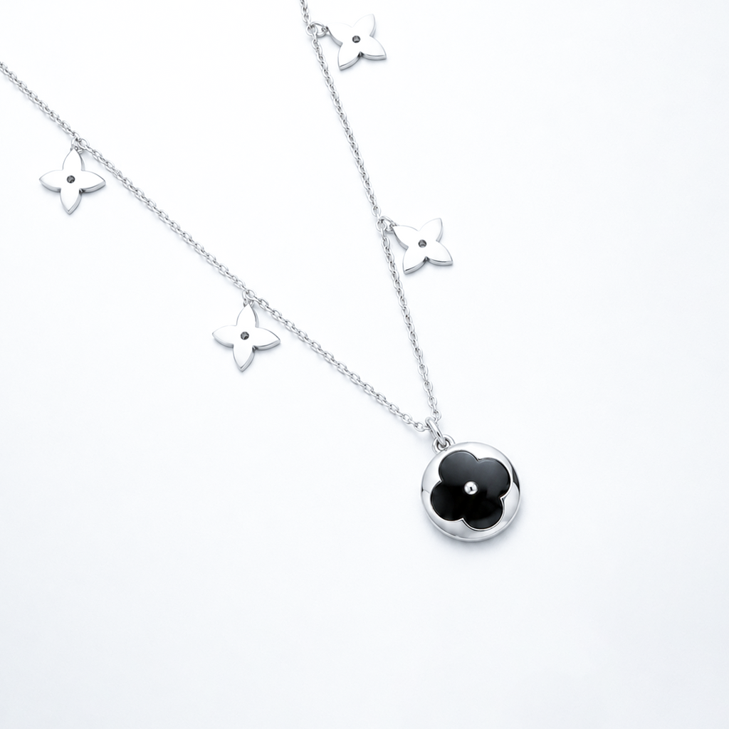Flora Onyx Silver Necklace