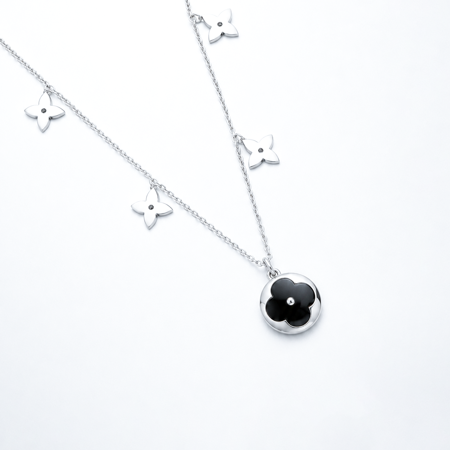 Flora Onyx Silver Necklace