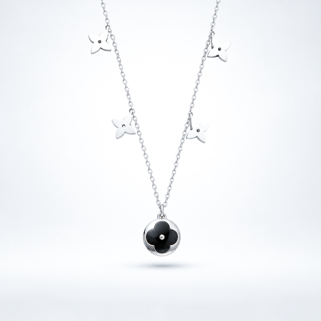 Flora Onyx Silver Necklace