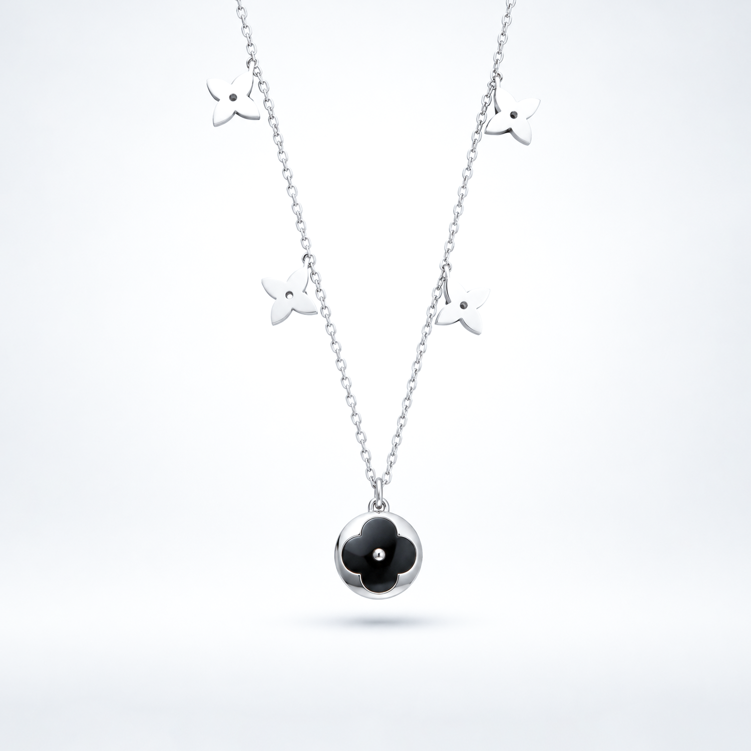 Flora Onyx Silver Necklace