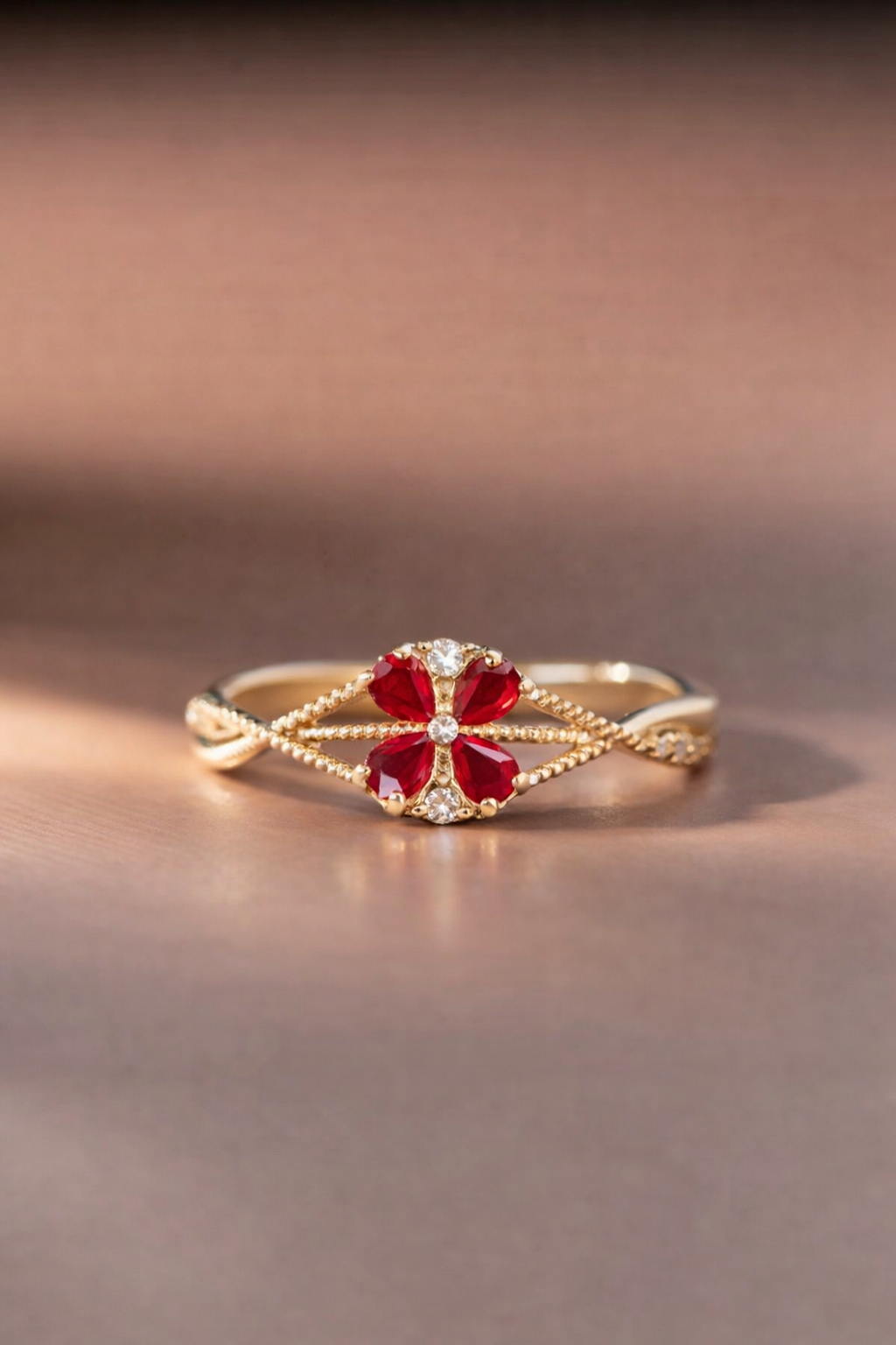Scarlet Flower Charm Ring
